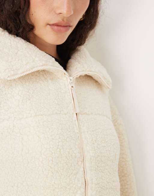 Gina Tricot pile zip up shacket in cream