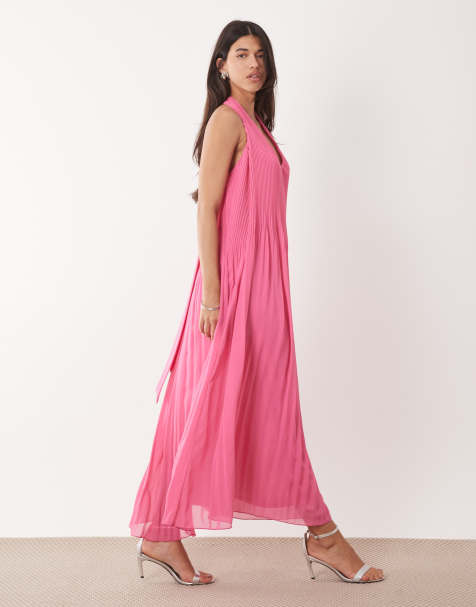 Gina Tricot - Pink maxikjole med halterneck og plisseringer - view 1