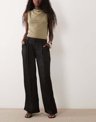 Gina Tricot Pleated Satin Pants In Black