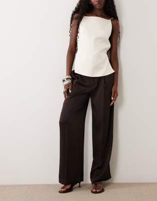 Gina Tricot Pleated Satin Pants In Brown