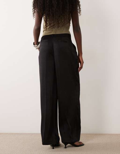 Gina Tricot pleated satin trousers in black, 5 of 5