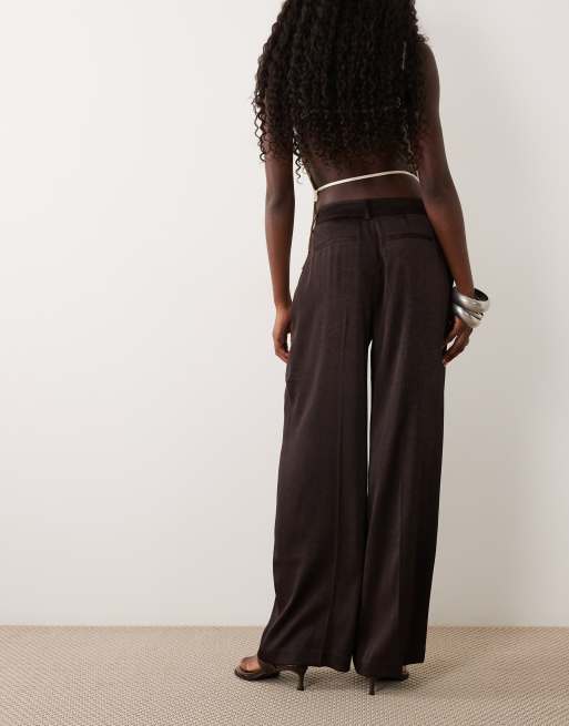 Gina Tricot pleated satin trousers in dark brown, 5 of 5