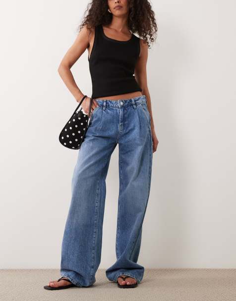 Gina Tricot pleated slouchy jeans in midwash blue - view 1