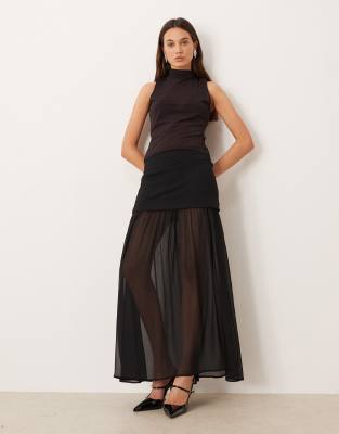 Gina Tricot - Plissierter Maxirock aus Netzstoff in Schwarz