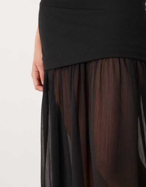 Gina Tricot – Plissierter Maxirock aus Netzstoff in Schwarz, 3 von 5