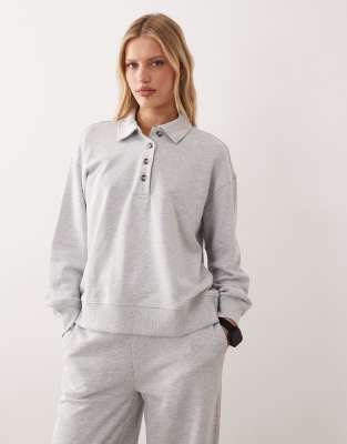 Gina Tricot Polo Collar Sweater In Gray
