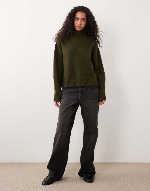 Gina Tricot polotröja med vida ärmar i mörkgrön, 4 av 4