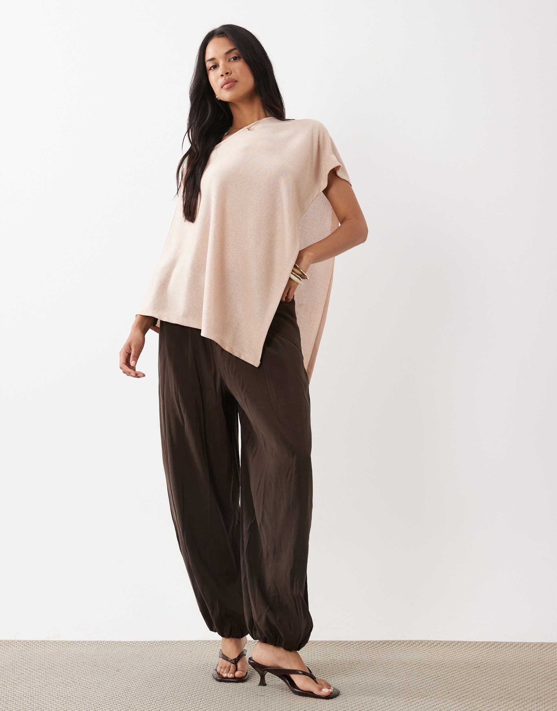 gina tricot poncho top in metallic beige