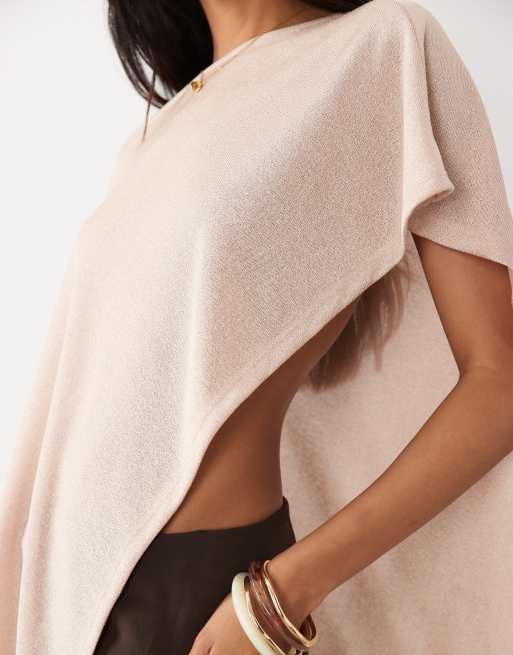 Gina Tricot poncho top in metallic beige, 3 of 4