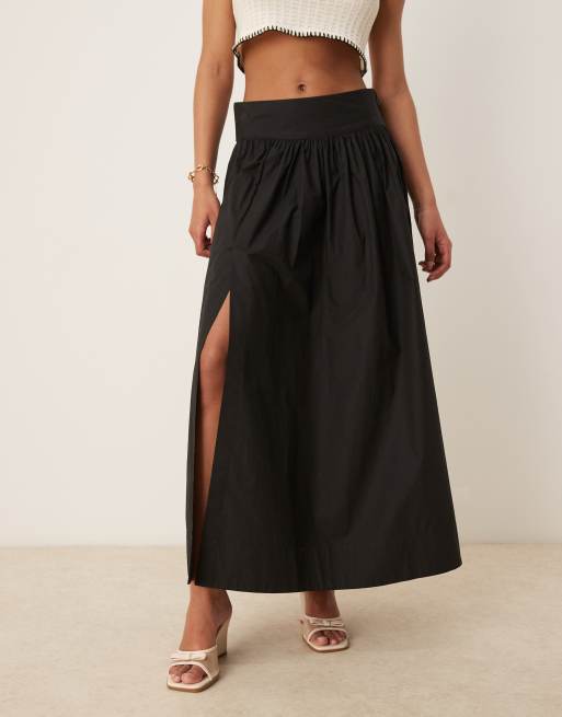 Gina Tricot – Popeline-Maxirock in Schwarz mit Ballonsaum und Schlitz, 5 von 5