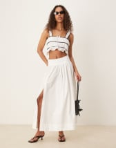 Pieces boho tiered maxi skirt in white