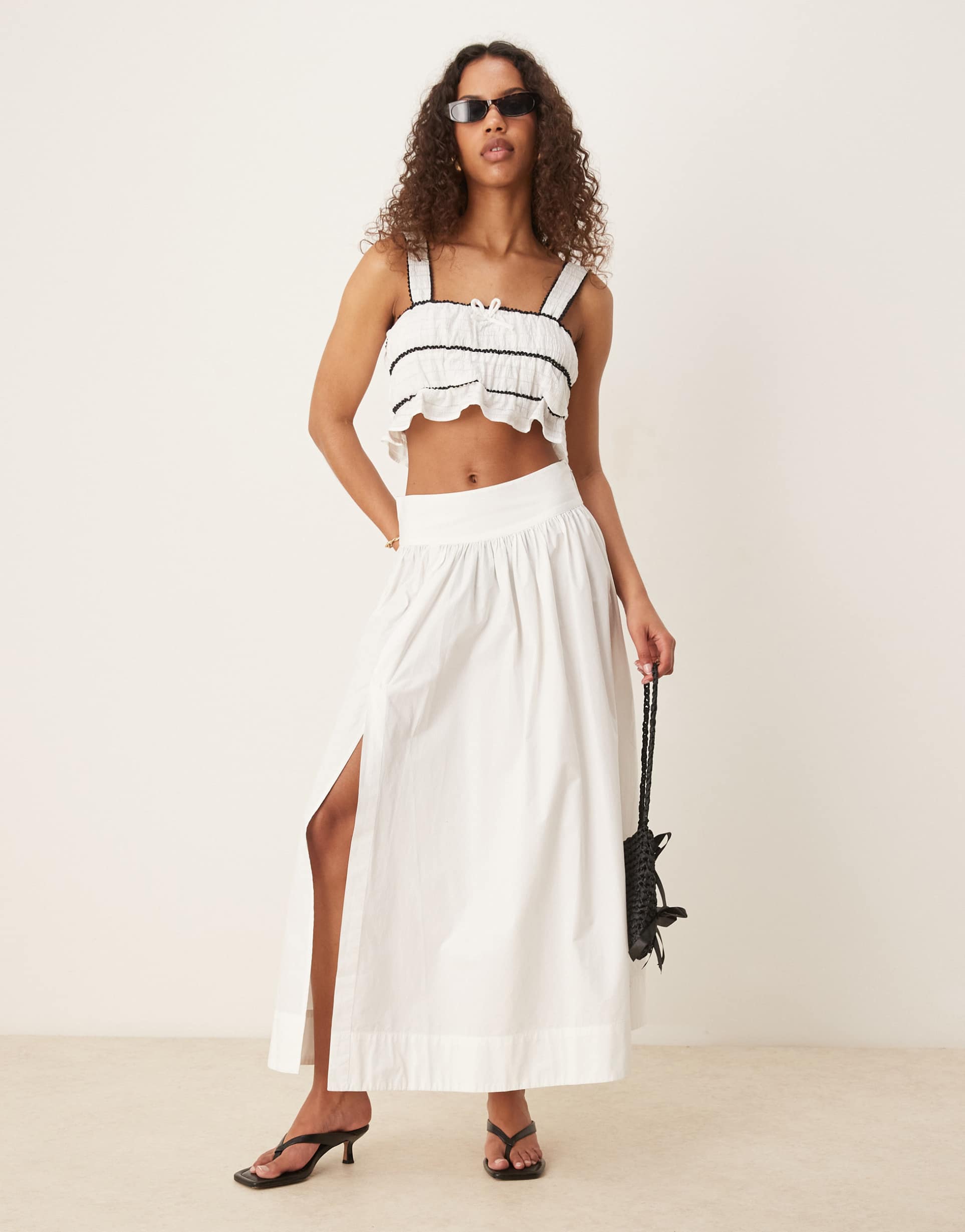 gina tricot poplin balloon slit maxi skirt in white