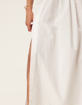 Gina Tricot Poplin Balloon Slit Maxi Skirt In White