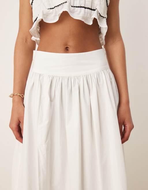 Gina Tricot poplin balloon slit maxi skirt in white