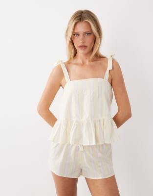 Gina Tricot Poplin Ruffle Pajama Tank Top In Yellow