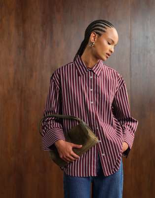 Gina Tricot poplin stripe shirt in burgundy-Red