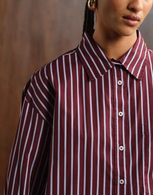 Gina Tricot poplin stripe shirt in burgundy