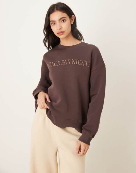 Gina Tricot printed graphic relaxed fit sweater in dark brown - view 1