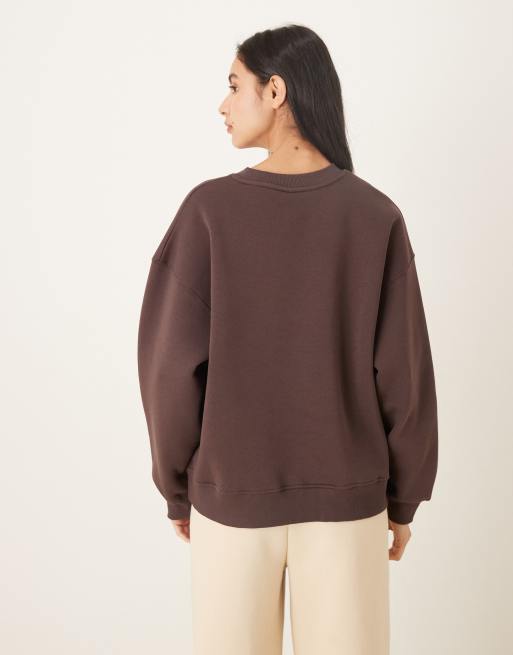 Gina Tricot printed graphic relaxed fit sweater in dark brown, 4 of 4
