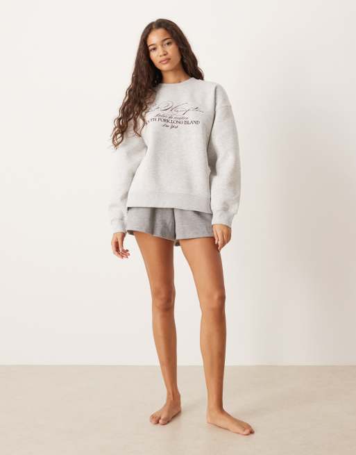 Gina Tricot printed graphic relaxed fit sweater in light grey melange, 2 of 4