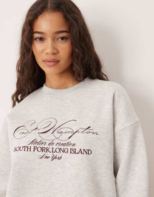 Gina Tricot printed graphic relaxed fit sweater in light grey melange, 3 of 4