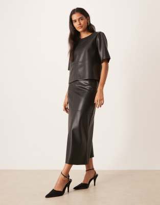 Gina Tricot Pu Boxy Fit Short Sleeve Top In Black