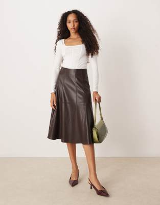 Gina Tricot Pu Midi Skirt In Brown