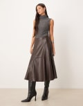 [GINA TRICOT] Gina Tricot PU midi skirt in brown 36 Brown