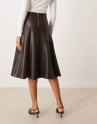 Gina Tricot Pu Midi Skirt In Brown