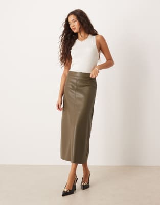 Gina Tricot Pu Midi Skirt In Green