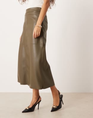 Gina Tricot Pu Midi Skirt In Green