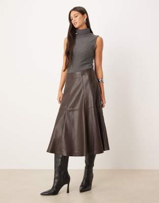 Gina Tricot - PU-Midirock in Braun-Brown