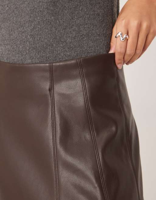 Gina Tricot – PU-Midirock in Braun, 5 von 5