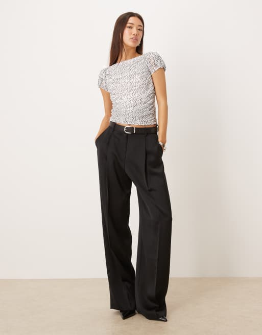 Gina Tricot puff short sleeve mesh top in white with black polka dot, 2 of 4