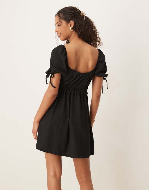 Gina Tricot puff short sleeve mini dress in black, 2 of 4