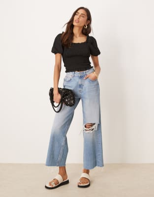 Gina Tricot Puff Sleeve Frill Shirred Top