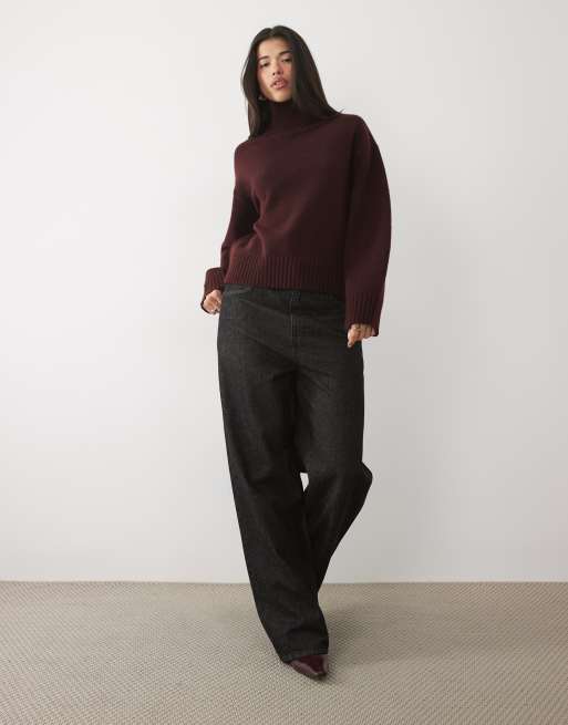 Gina Tricot pull col roulé à manches larges bordeaux, 2 de 4