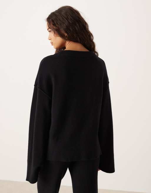 Gina Tricot - Pull d'ensemble à manches longues et col ras de cou en maille fine - Noir, 4 de 4