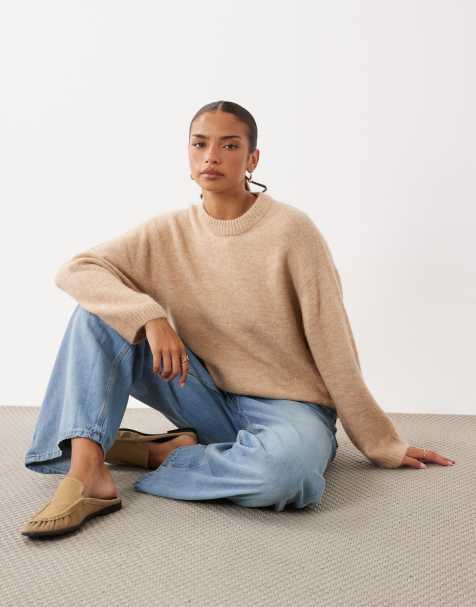 Gina Tricot pull en laine et alpaga à col rond beige - view 1