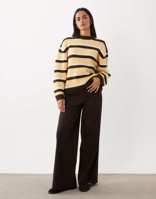 Gina Tricot pull en laine et alpaga à col rond rayé multicolore jaune, 2 de 4
