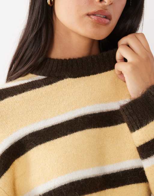 Gina Tricot pull en laine et alpaga à col rond rayé multicolore jaune, 3 de 4