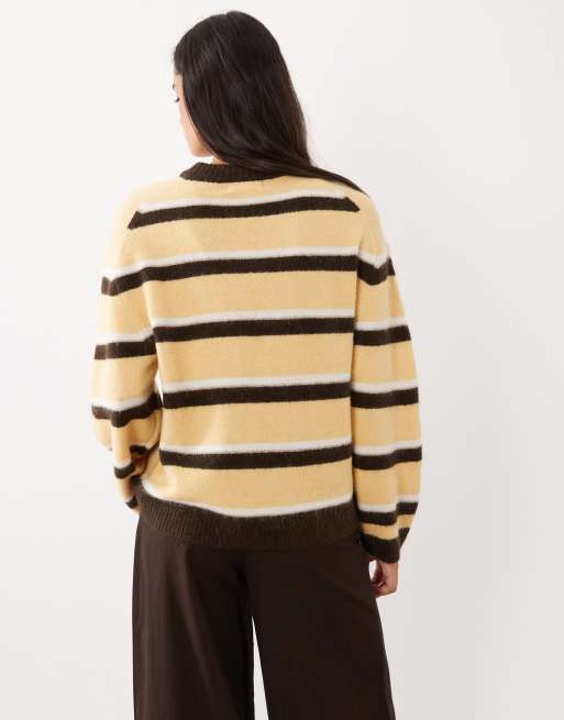 Gina Tricot pull en laine et alpaga à col rond rayé multicolore jaune, 4 de 4