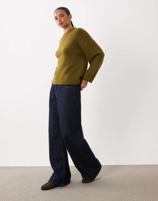Gina Tricot pull en laine et alpaga à col rond vert olive, 2 de 4