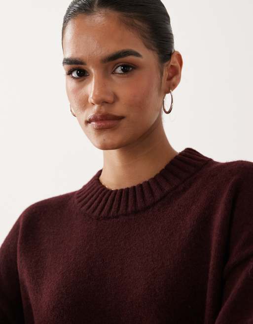 Gina Tricot - Pull en maille à col ras de cou et manches larges - Bordeaux, 3 de 4