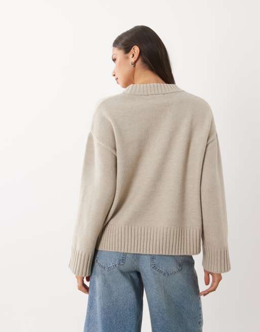 Gina Tricot pull en maille à col rond et manches larges beige, 4 de 4