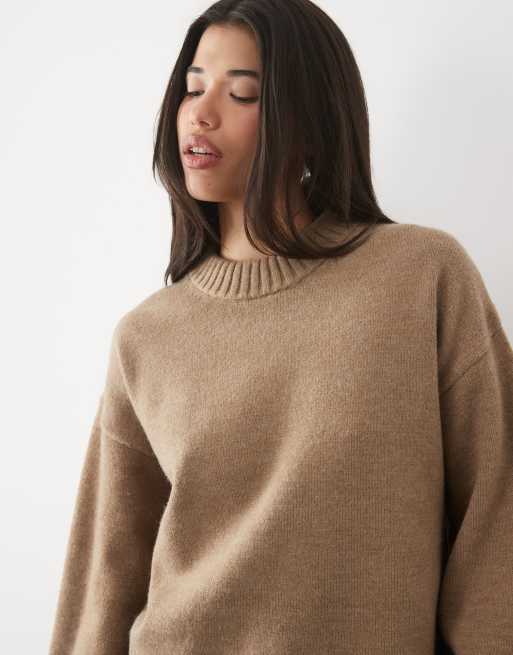 Gina Tricot pull en maille à col rond et manches larges beige, 3 de 4