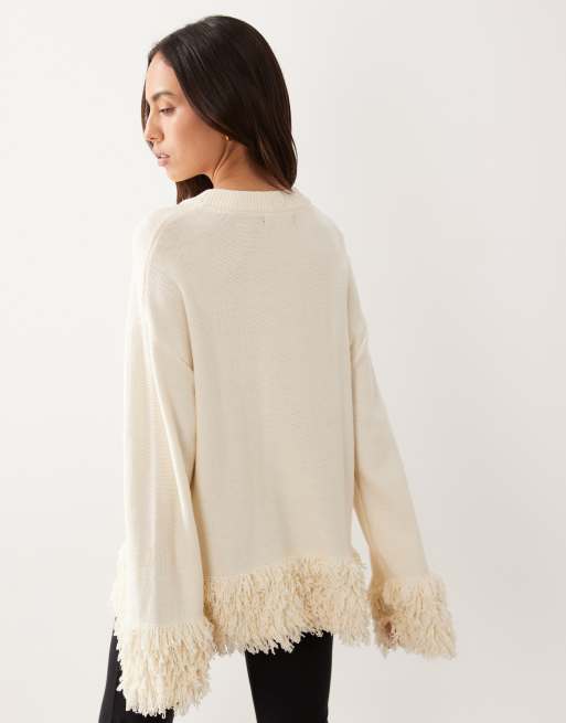 Gina Tricot - Pull en maille à franges - Crème, 4 de 4