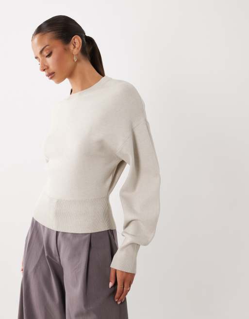 Gina Tricot pull en maille cintré à la taille beige, 3 de 4