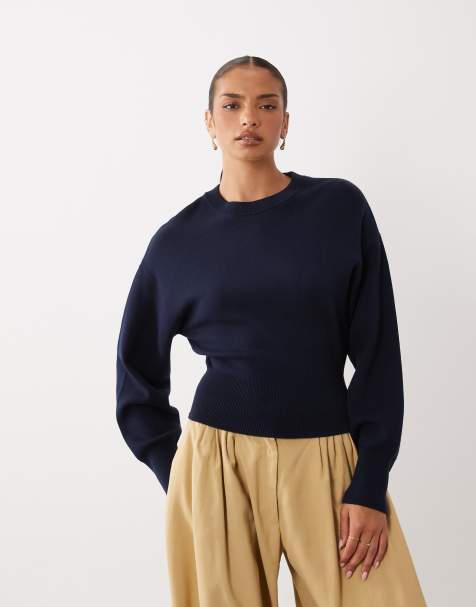 Gina Tricot pull en maille cintré à la taille bleu marine - view 1