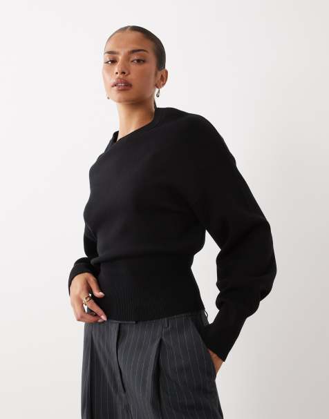Gina Tricot pull en maille cintré à la taille noir - view 1